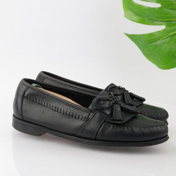 VTG Johnston Murphy Mens Loafer Size 7.5 M Black Leather Moc Kiltie Bow Shoe USA